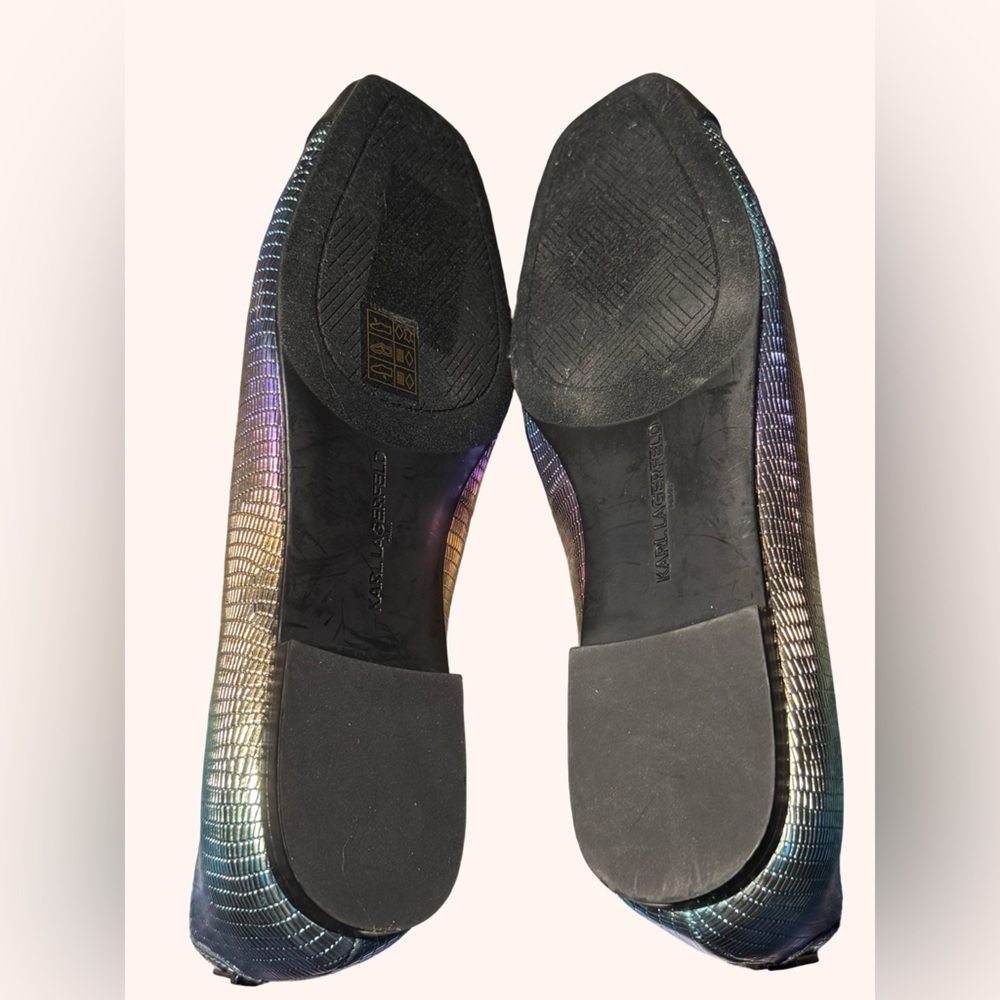Karl Lagerfeld NWT Various Sizes Silver Iridescent Elegance Flats Loafer (SH005) - Picture 8 of 8
